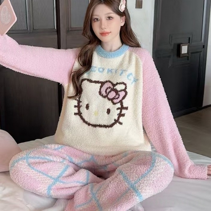 91家纺网 家纺一手货源 找家纺 洛兰沙家居馆 2025新款半边绒高级感卡通圆领减龄家居服加厚可外穿百搭睡衣家居服 半边绒35