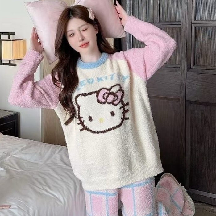 洛兰沙家居馆 2025新款半边绒高级感卡通圆领减龄家居服加厚可外穿百搭睡衣家居服 半边绒35