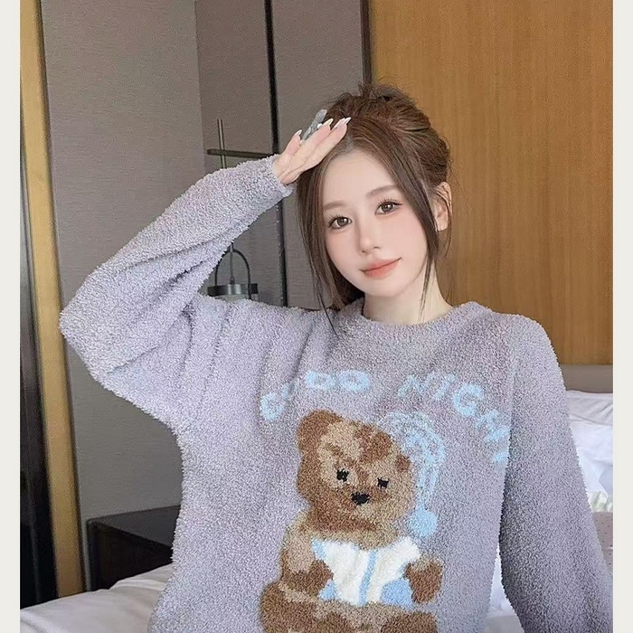 91家纺网 家纺一手货源 找家纺 洛兰沙家居馆 2025新款半边绒高级感卡通圆领减龄家居服加厚可外穿百搭睡衣家居服 半边绒18