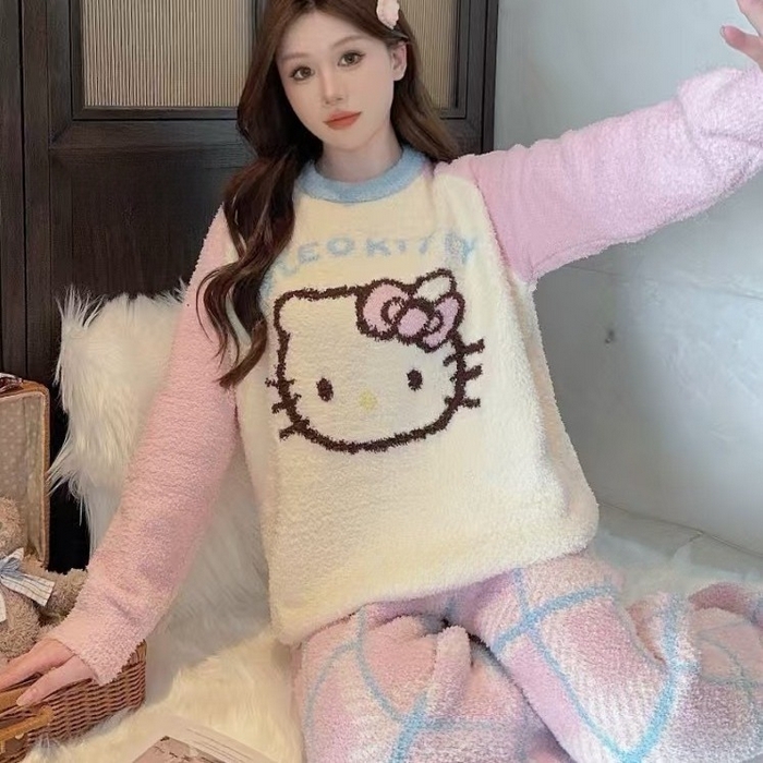 91家纺网 家纺一手货源 找家纺 洛兰沙家居馆 2025新款半边绒高级感卡通圆领减龄家居服加厚可外穿百搭睡衣家居服 半边绒35