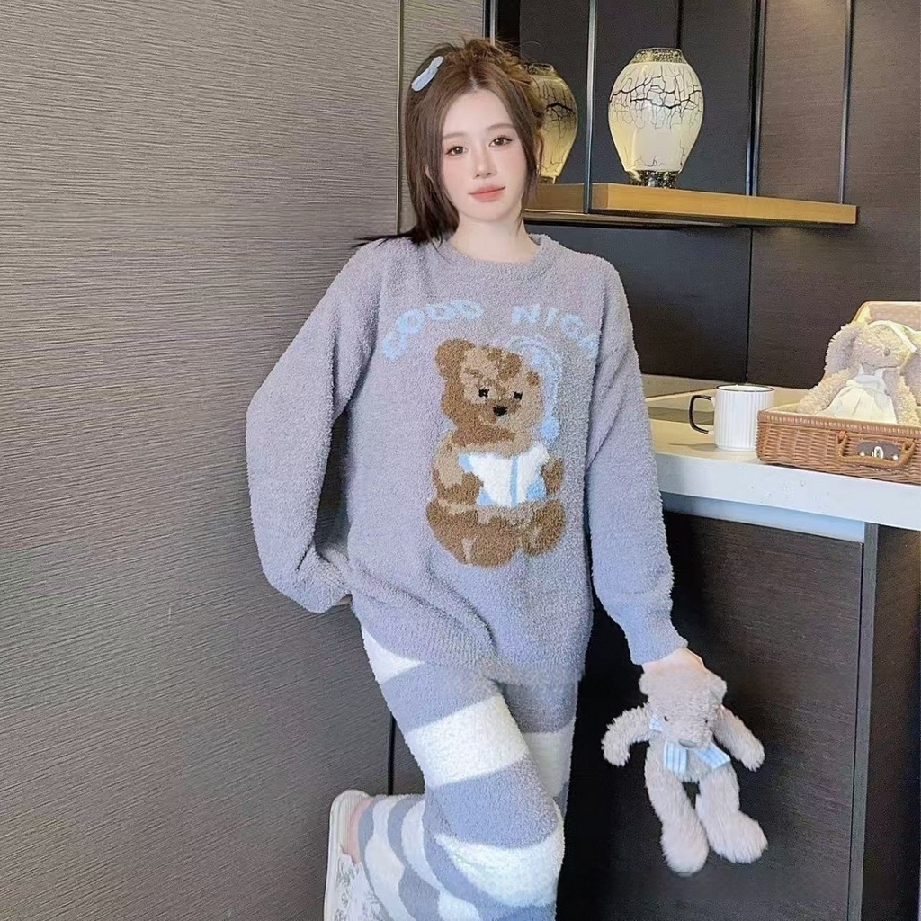 洛兰沙家居馆 2025新款半边绒高级感卡通圆领减龄家居服加厚可外穿百搭睡衣家居服 半边绒18