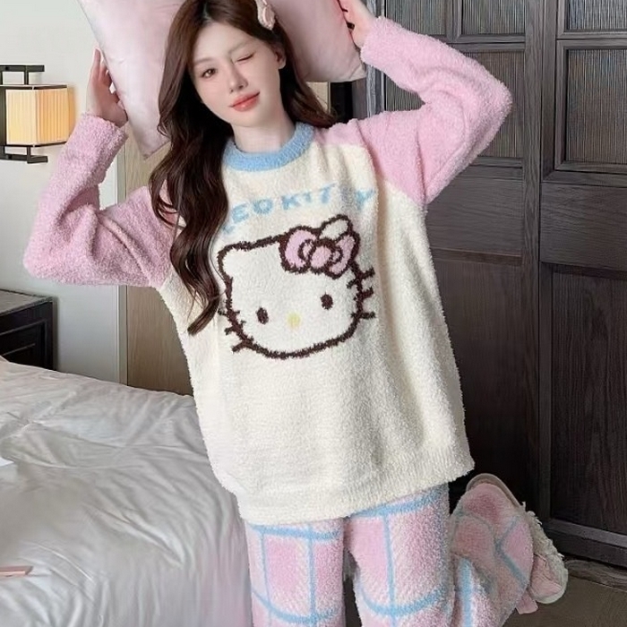 91家纺网 家纺一手货源 找家纺 洛兰沙家居馆 2025新款半边绒高级感卡通圆领减龄家居服加厚可外穿百搭睡衣家居服 半边绒35