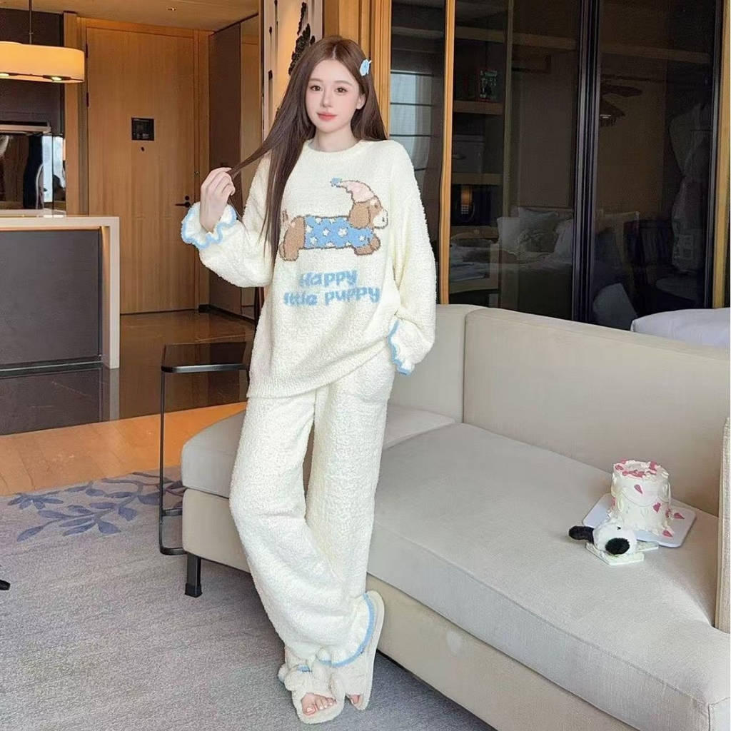 91家纺网 家纺一手货源 找家纺 洛兰沙家居馆 2025新款半边绒高级感卡通圆领减龄家居服加厚可外穿百搭睡衣家居服 半边绒34