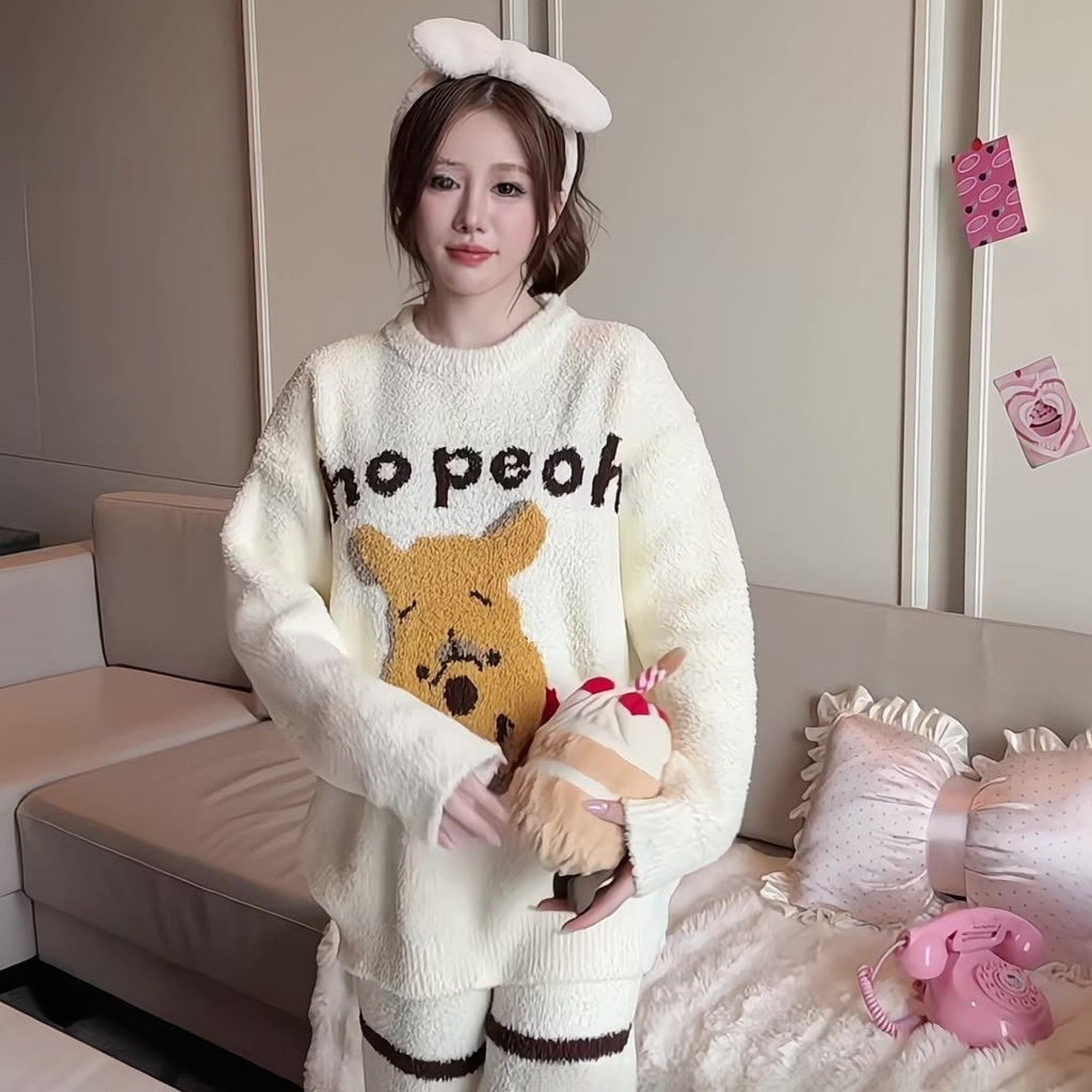 洛兰沙家居馆 2025新款半边绒高级感卡通圆领减龄家居服加厚可外穿百搭睡衣家居服 半边绒12