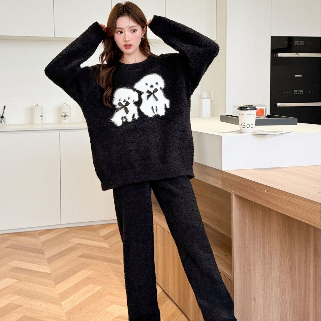 洛兰沙家居馆 2025新款半边绒高级感卡通圆领减龄家居服加厚可外穿百搭睡衣家居服 半边绒39