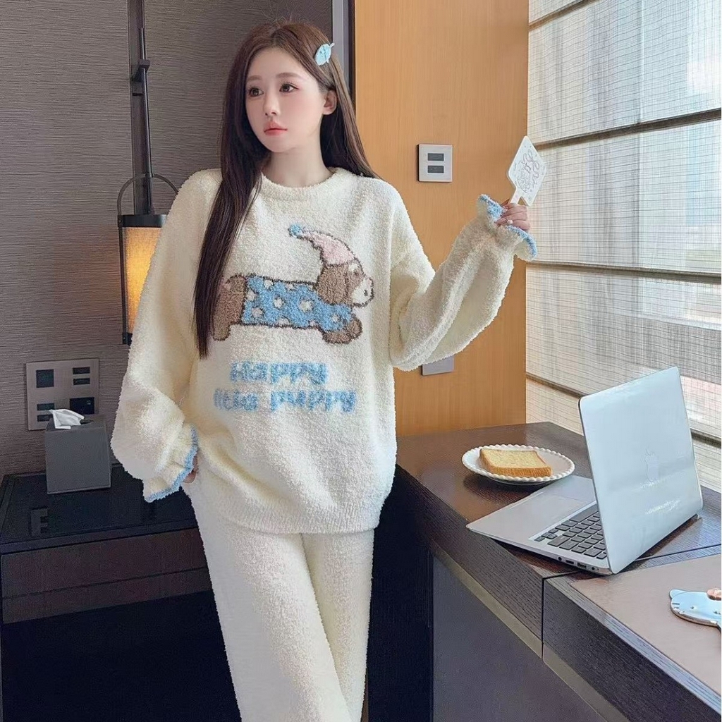 洛兰沙家居馆 2025新款半边绒高级感卡通圆领减龄家居服加厚可外穿百搭睡衣家居服 半边绒34