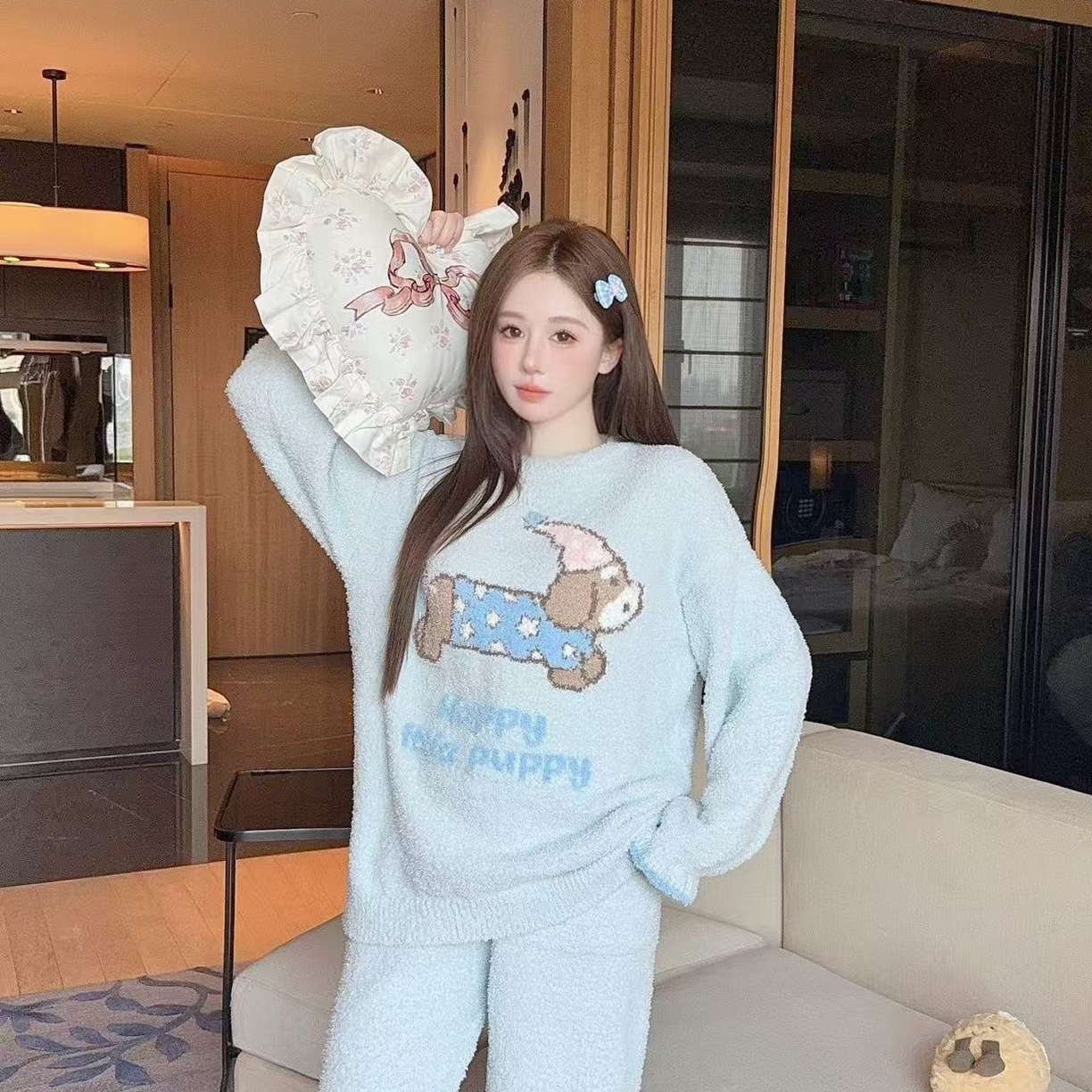 洛兰沙家居馆 2025新款半边绒高级感卡通圆领减龄家居服加厚可外穿百搭睡衣家居服 半边绒21