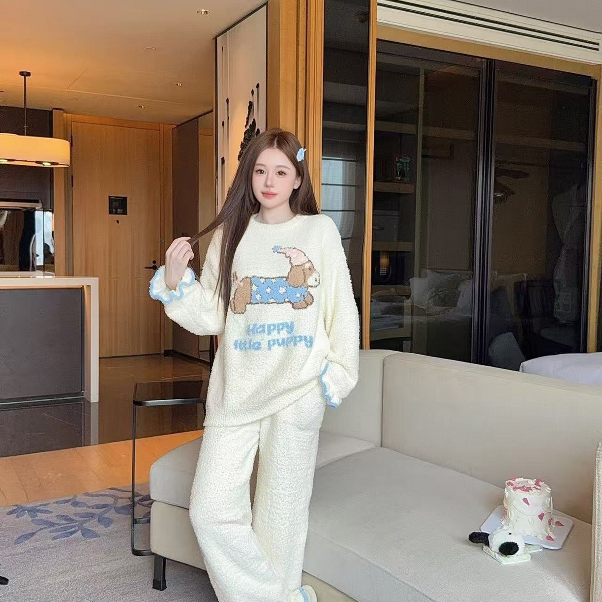 91家纺网 家纺一手货源 找家纺 洛兰沙家居馆 2025新款半边绒高级感卡通圆领减龄家居服加厚可外穿百搭睡衣家居服 半边绒34