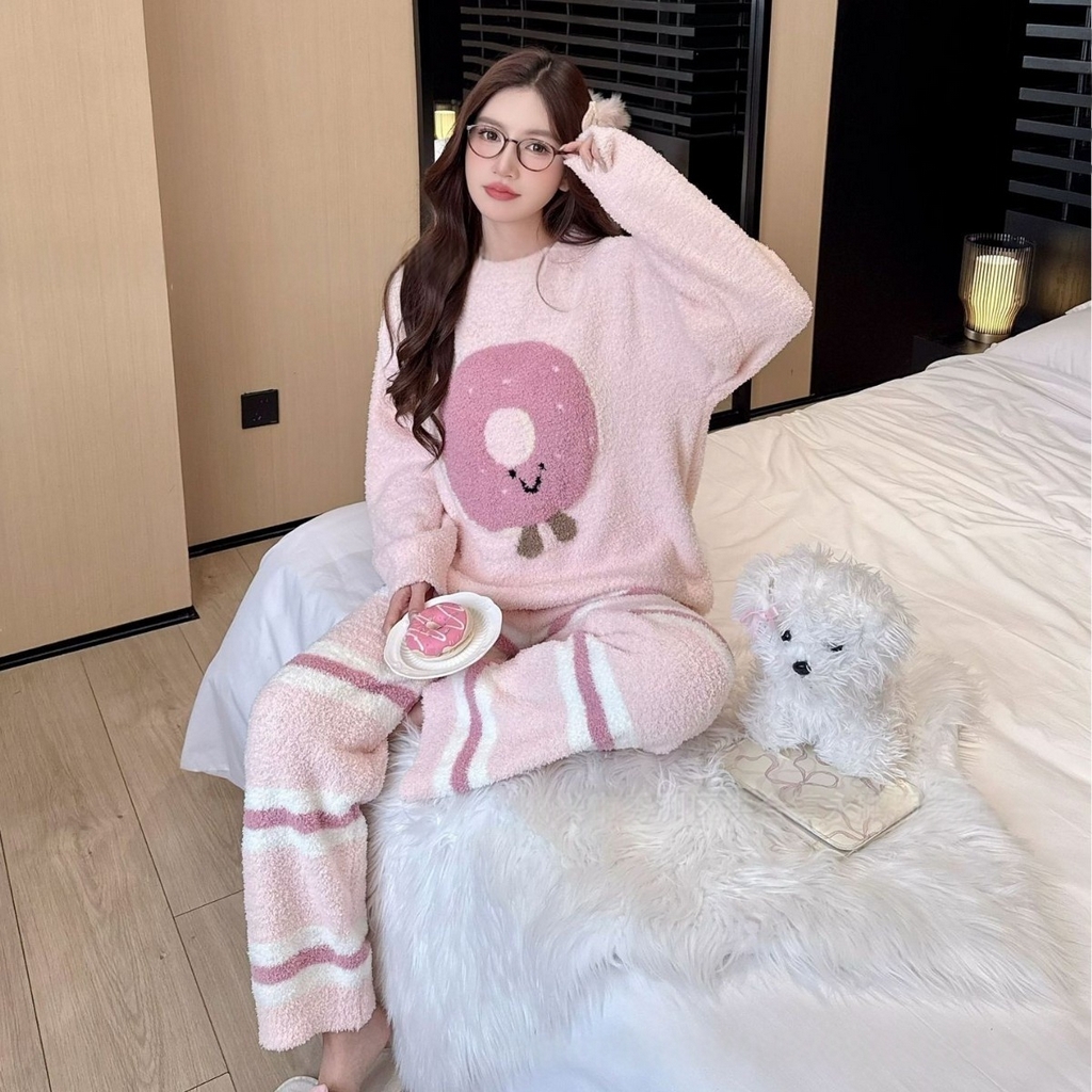 91家纺网 家纺一手货源 找家纺 洛兰沙家居馆 2025新款半边绒高级感卡通圆领减龄家居服加厚可外穿百搭睡衣家居服 半边绒19