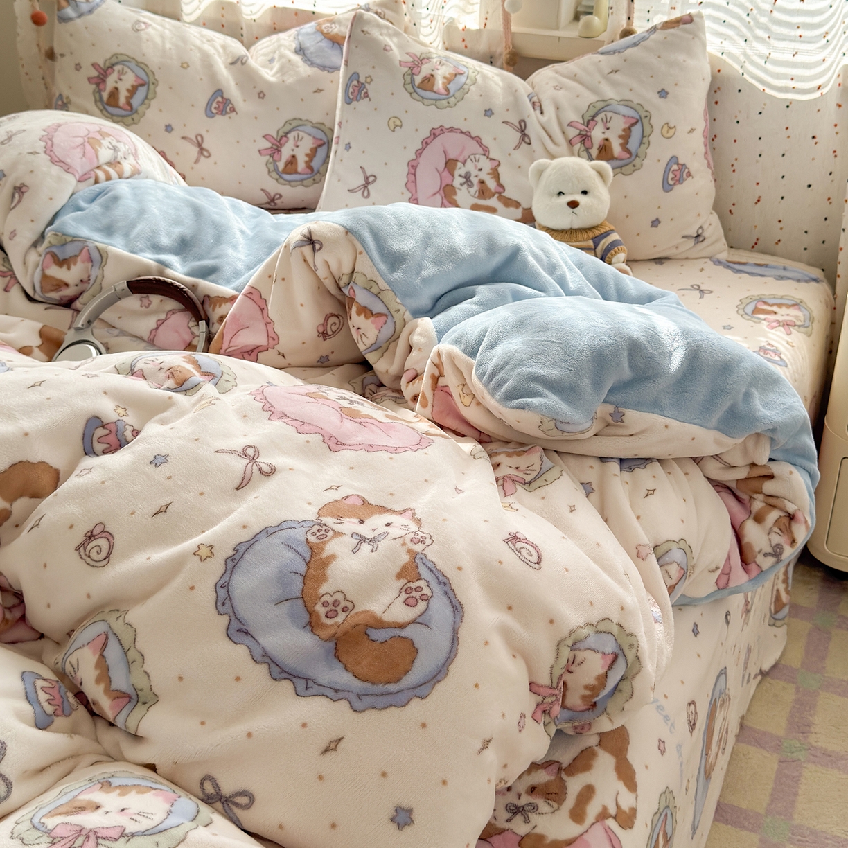 91家纺网 家纺一手货源 找家纺 （总）沐芷 2025 高克重加厚A类牛奶绒四件套珊瑚绒卡通简约三件套