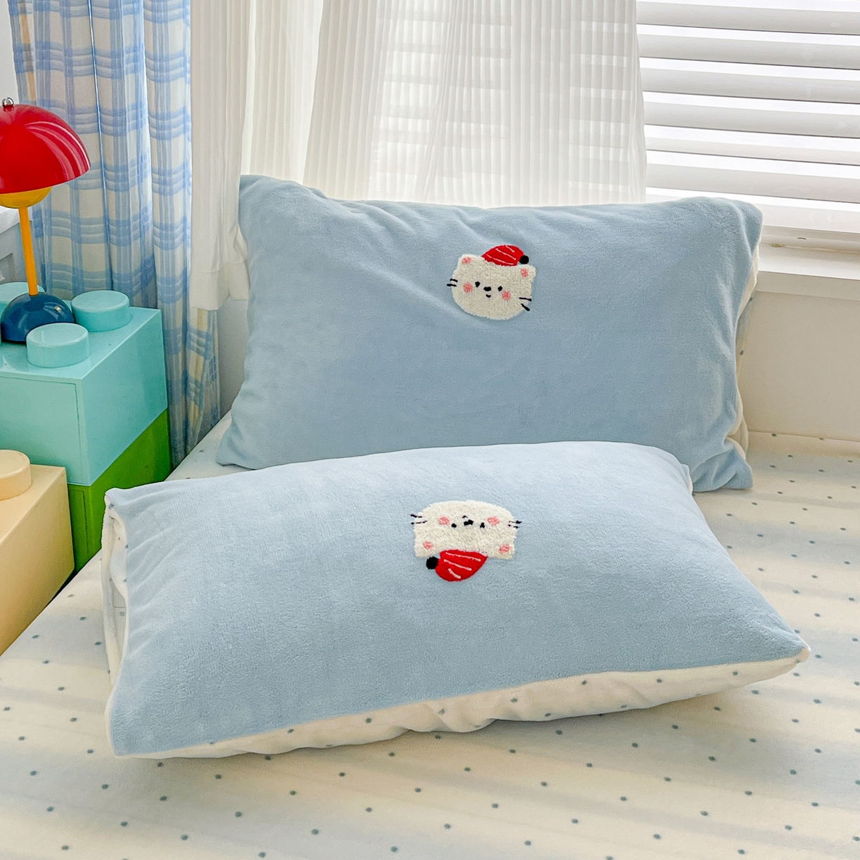 91家纺网 家纺一手货源 找家纺 典曼家纺 2025新款卡通毛巾绣四件套 KT蓝