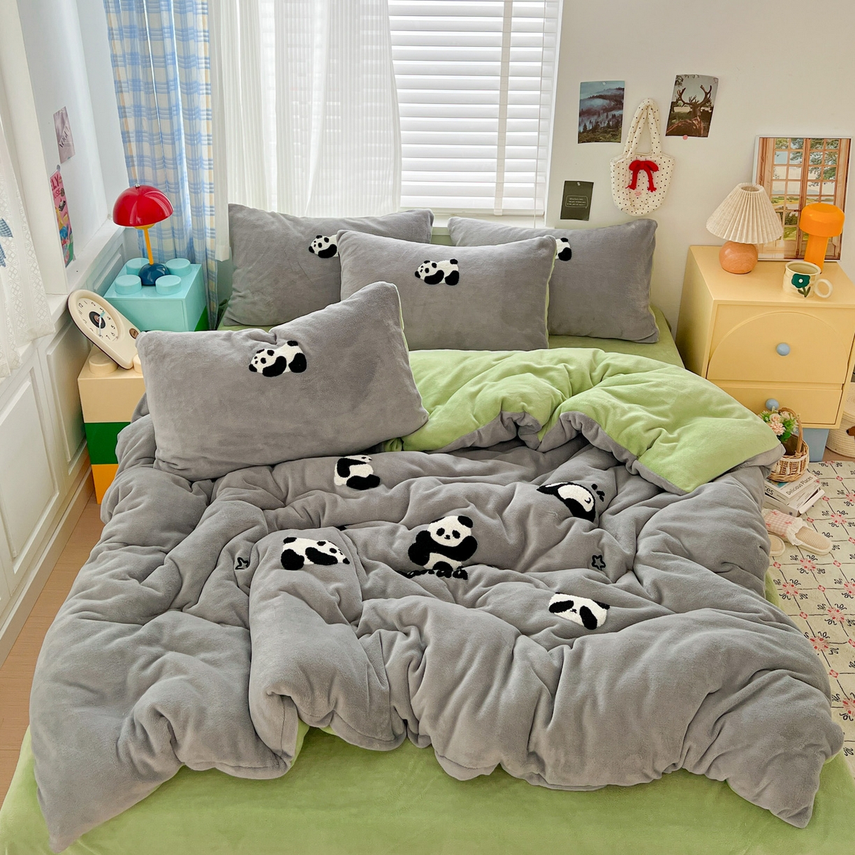 典曼家纺 2025新款卡通毛巾绣四件套 胖胖熊灰