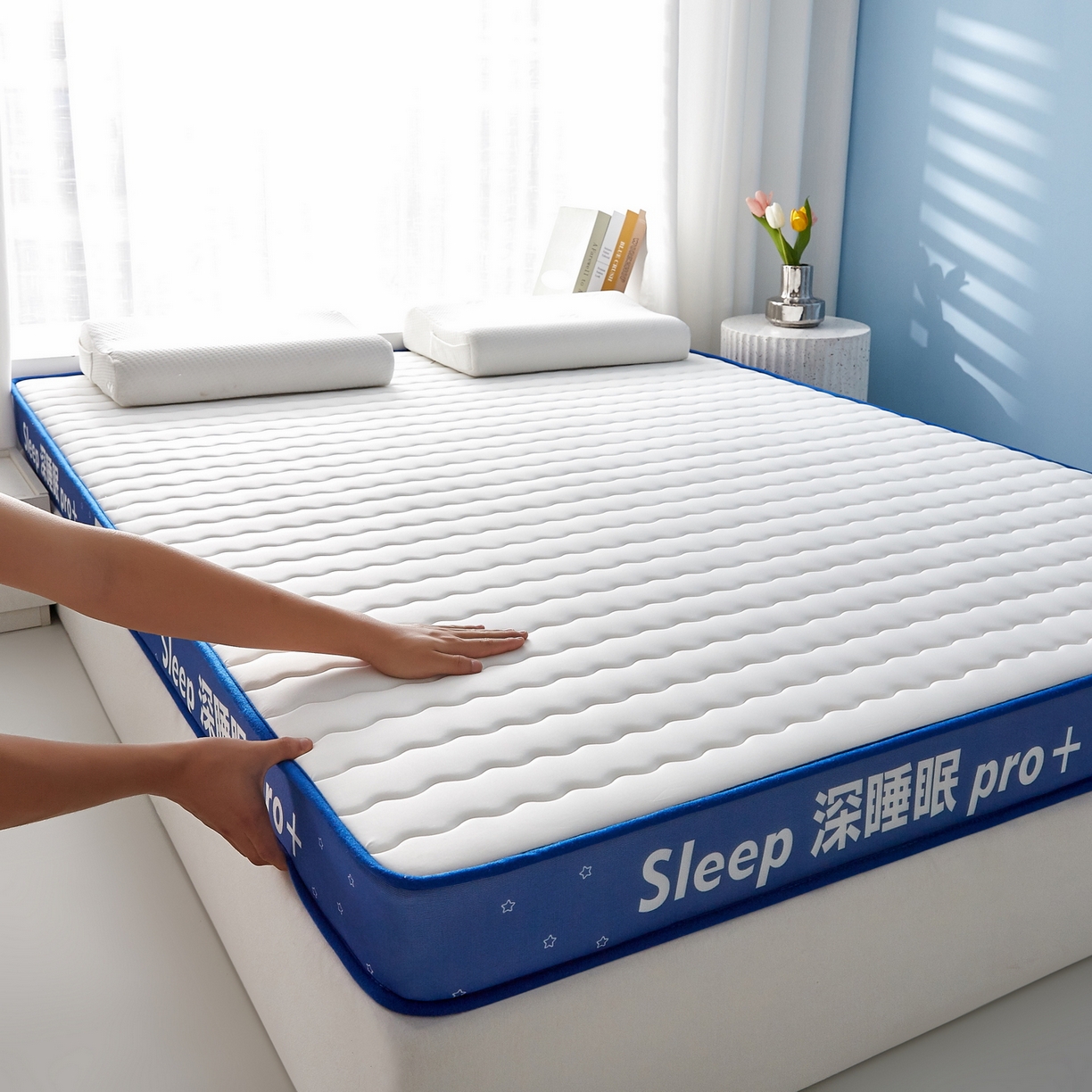 91家纺网 家纺一手货源 找家纺 鑫梦莱 2025新款深睡眠波浪系列乳胶海绵床垫立体款（成人图） 深睡白-9cm