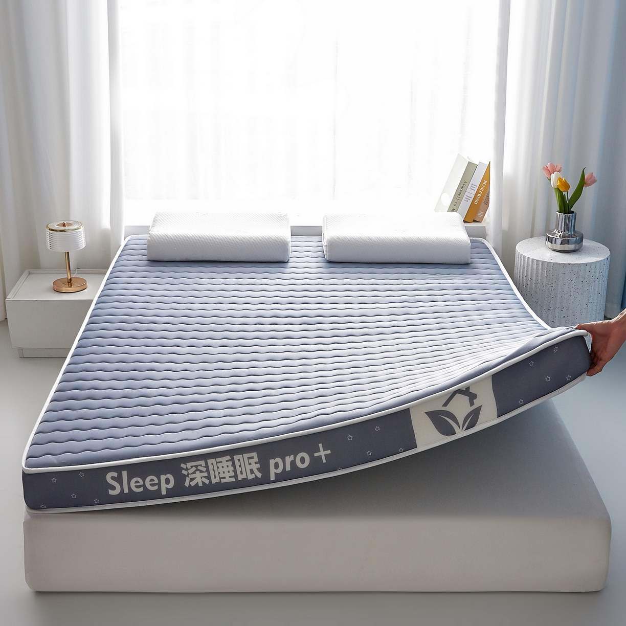 91家纺网 家纺一手货源 找家纺 鑫梦莱 2025新款深睡眠波浪系列乳胶海绵床垫立体款（成人图） 深睡蓝-6cm