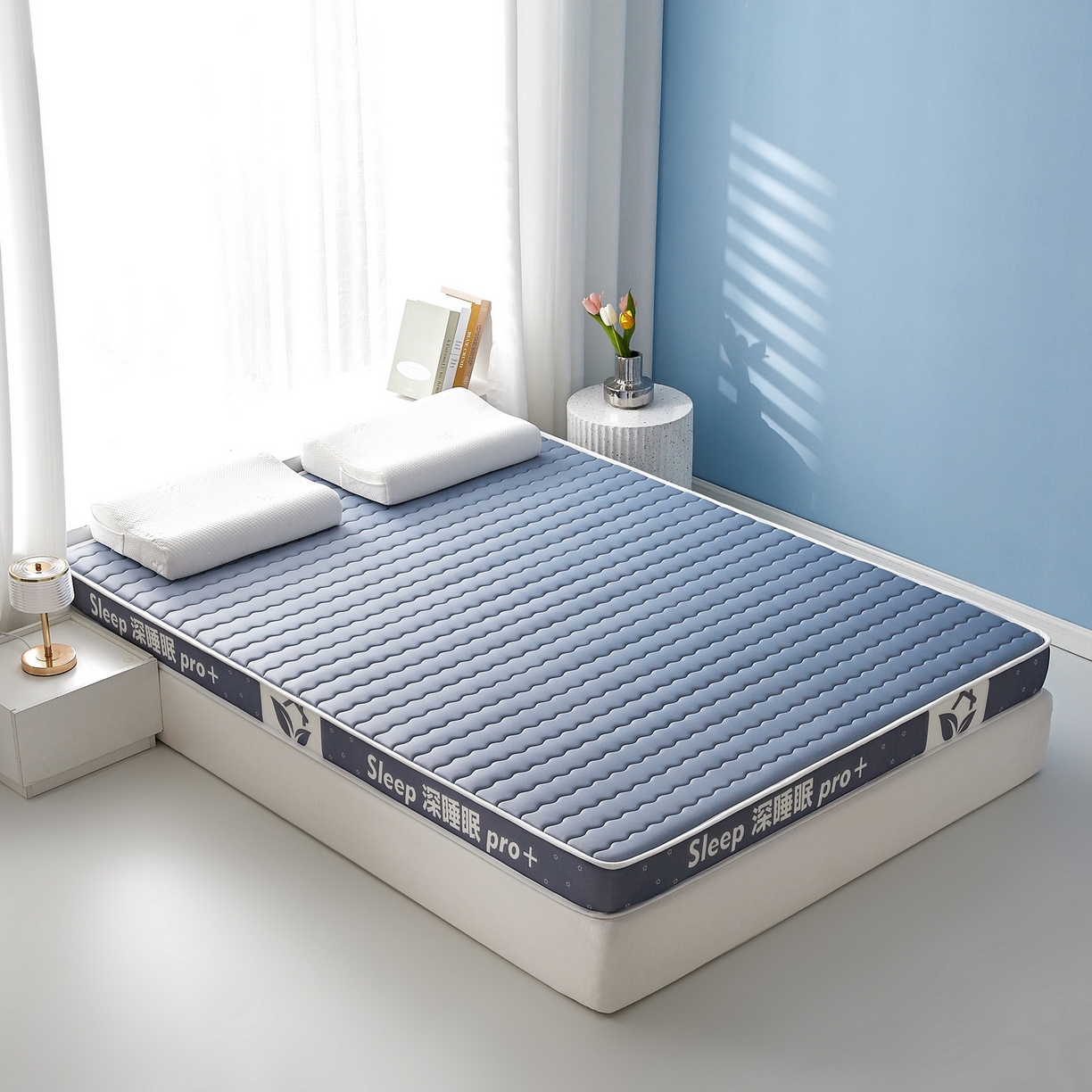 91家纺网 家纺一手货源 找家纺 鑫梦莱 2025新款深睡眠波浪系列乳胶海绵床垫立体款（成人图） 深睡蓝-6cm