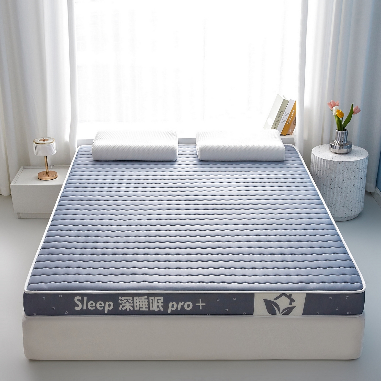 91家纺网 家纺一手货源 找家纺 鑫梦莱 2025新款深睡眠波浪系列乳胶海绵床垫立体款（成人图） 深睡蓝-9cm