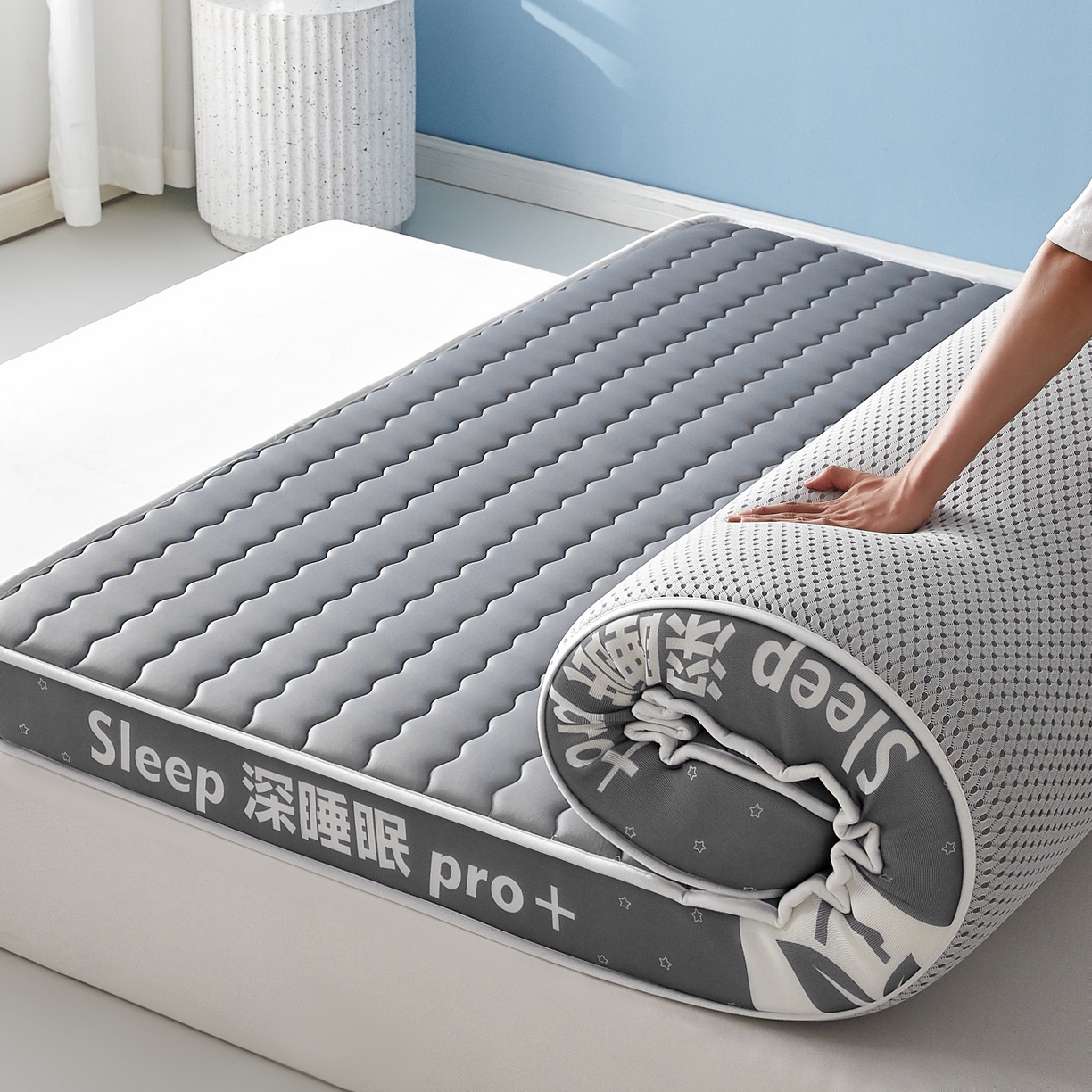 91家纺网 家纺一手货源 找家纺 鑫梦莱 2025新款深睡眠波浪系列乳胶海绵床垫立体款（成人图） 深睡灰-9cm