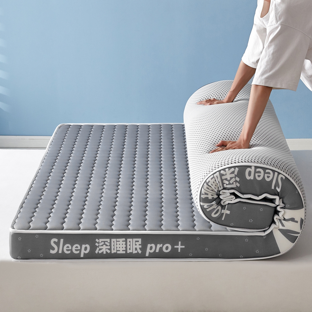 91家纺网 家纺一手货源 找家纺 鑫梦莱 2025新款深睡眠波浪系列乳胶海绵床垫立体款（成人图） 深睡灰-9cm