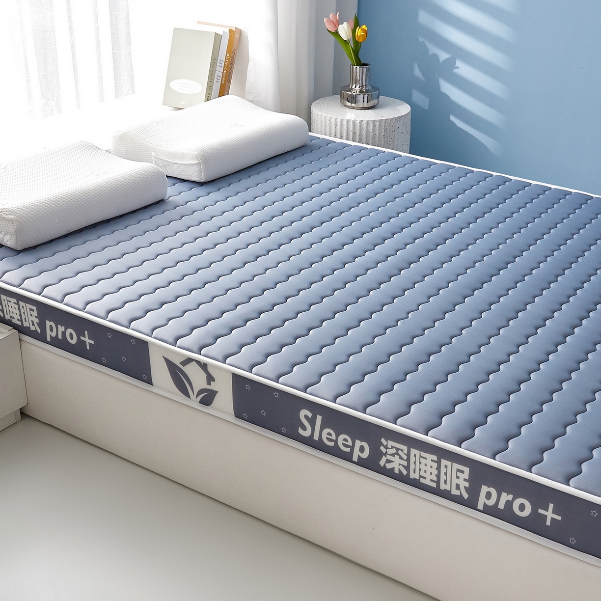 91家纺网 家纺一手货源 找家纺 鑫梦莱 2025新款深睡眠波浪系列乳胶海绵床垫立体款（成人图） 深睡蓝-9cm