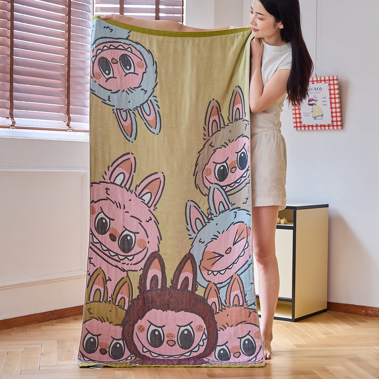 沐瑟家纺 2025新款卡通A类全棉四层纱布浴巾加大毛巾-第四组 兔兔家族 150*75cm