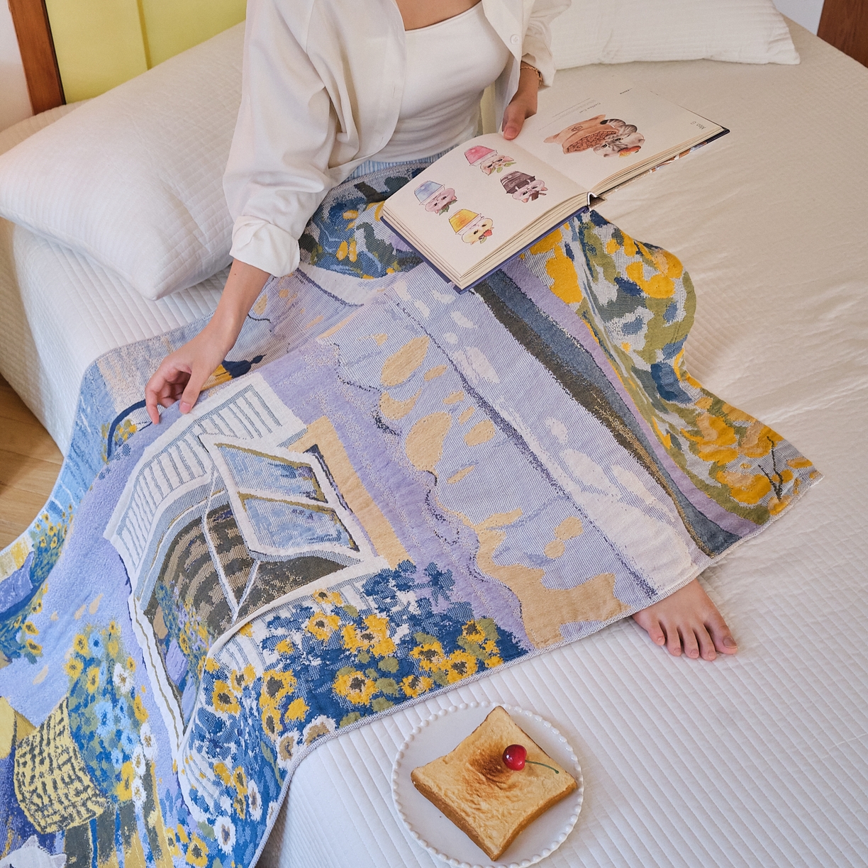 91家纺网 家纺一手货源 找家纺 沐瑟家纺 2025新款卡通A类全棉四层纱布浴巾加大毛巾-第四组 午睡时光 150*75cm