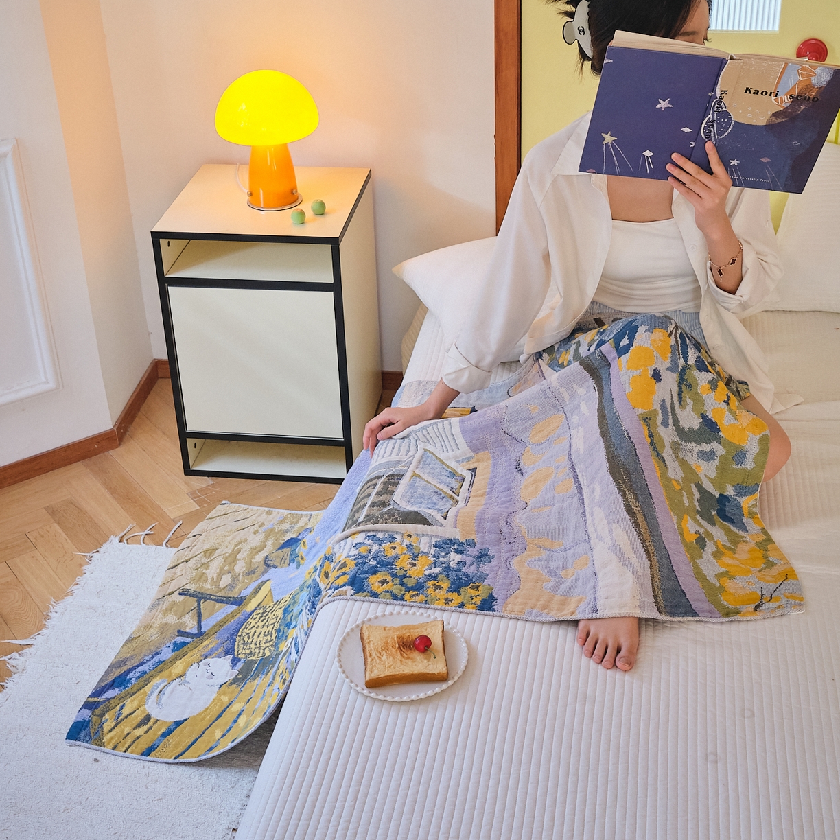 91家纺网 家纺一手货源 找家纺 沐瑟家纺 2025新款卡通A类全棉四层纱布浴巾加大毛巾-第四组 午睡时光 150*75cm