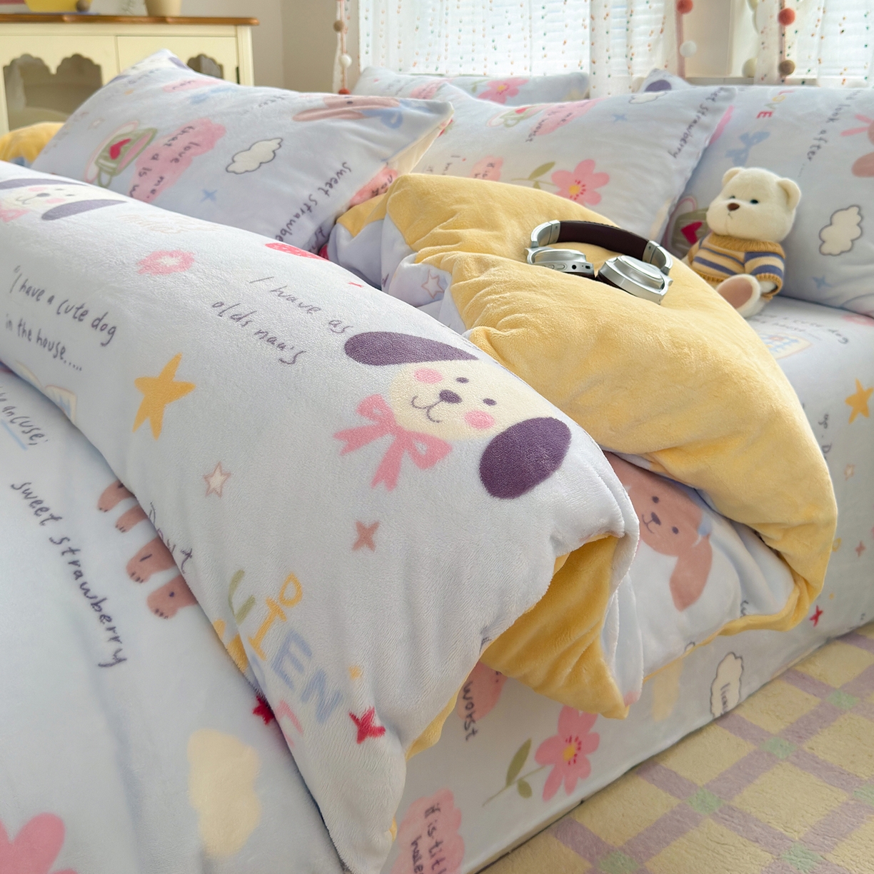 91家纺网 家纺一手货源 找家纺 （总）沐芷 2025 高克重加厚A类牛奶绒四件套珊瑚绒卡通简约三件套