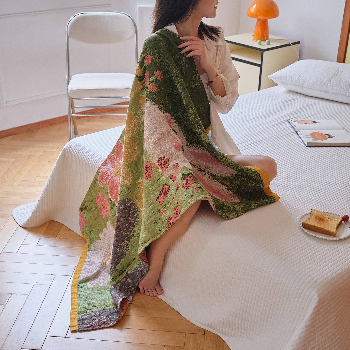 91家纺网 家纺一手货源 找家纺 沐瑟家纺 2025新款卡通A类全棉四层纱布浴巾加大毛巾-第四组 小白兔 150*75cm