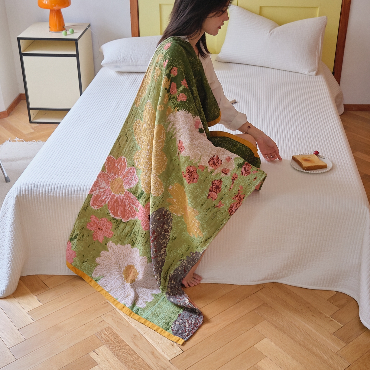 91家纺网 家纺一手货源 找家纺 沐瑟家纺 2025新款卡通A类全棉四层纱布浴巾加大毛巾-第四组 小白兔 150*75cm