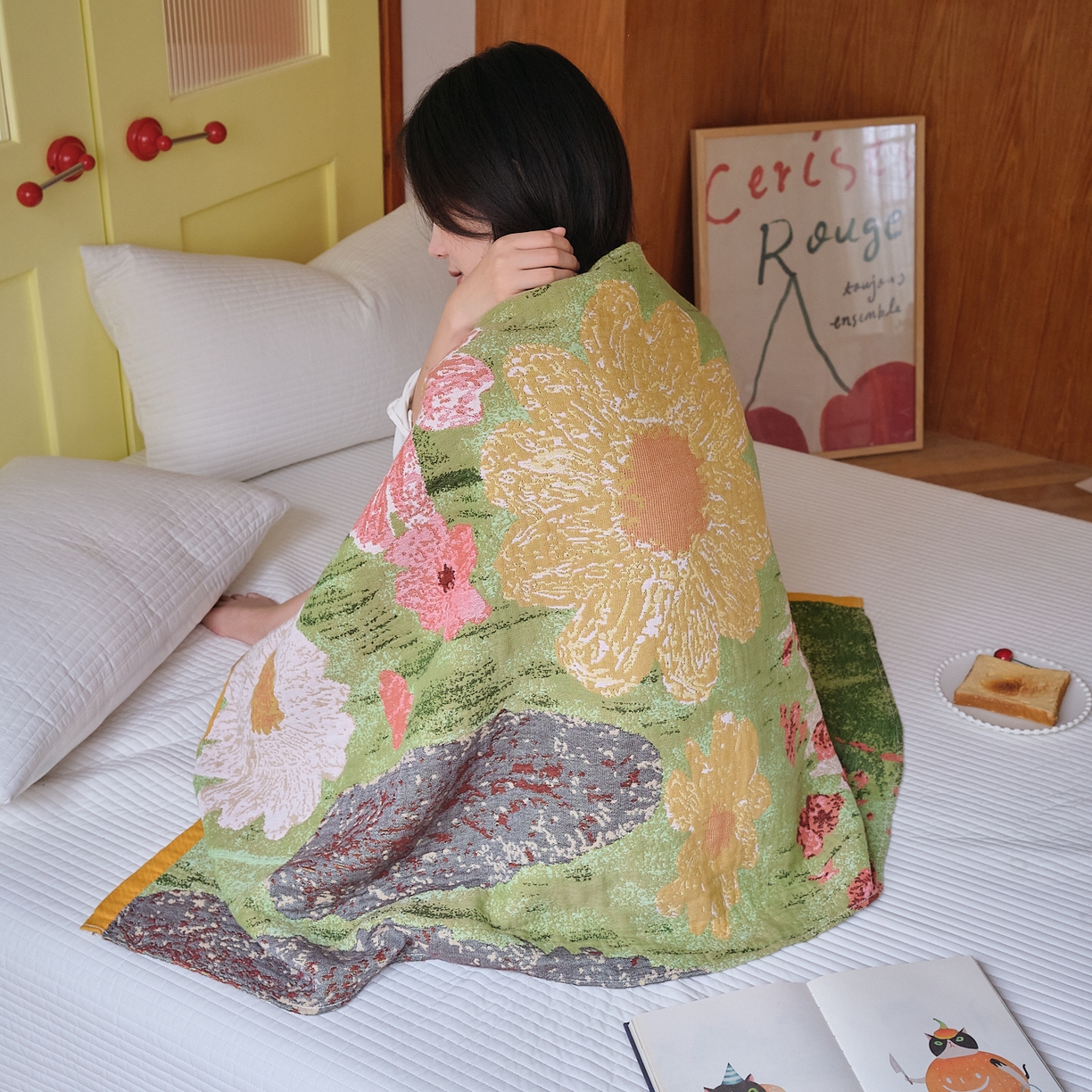 91家纺网 家纺一手货源 找家纺 沐瑟家纺 2025新款卡通A类全棉四层纱布浴巾加大毛巾-第四组 小白兔 150*75cm