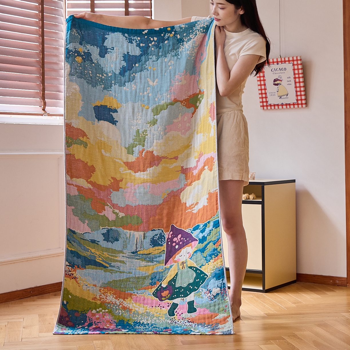 沐瑟家纺 2025新款卡通A类全棉四层纱布浴巾加大毛巾-第四组 小红帽 150*75cm