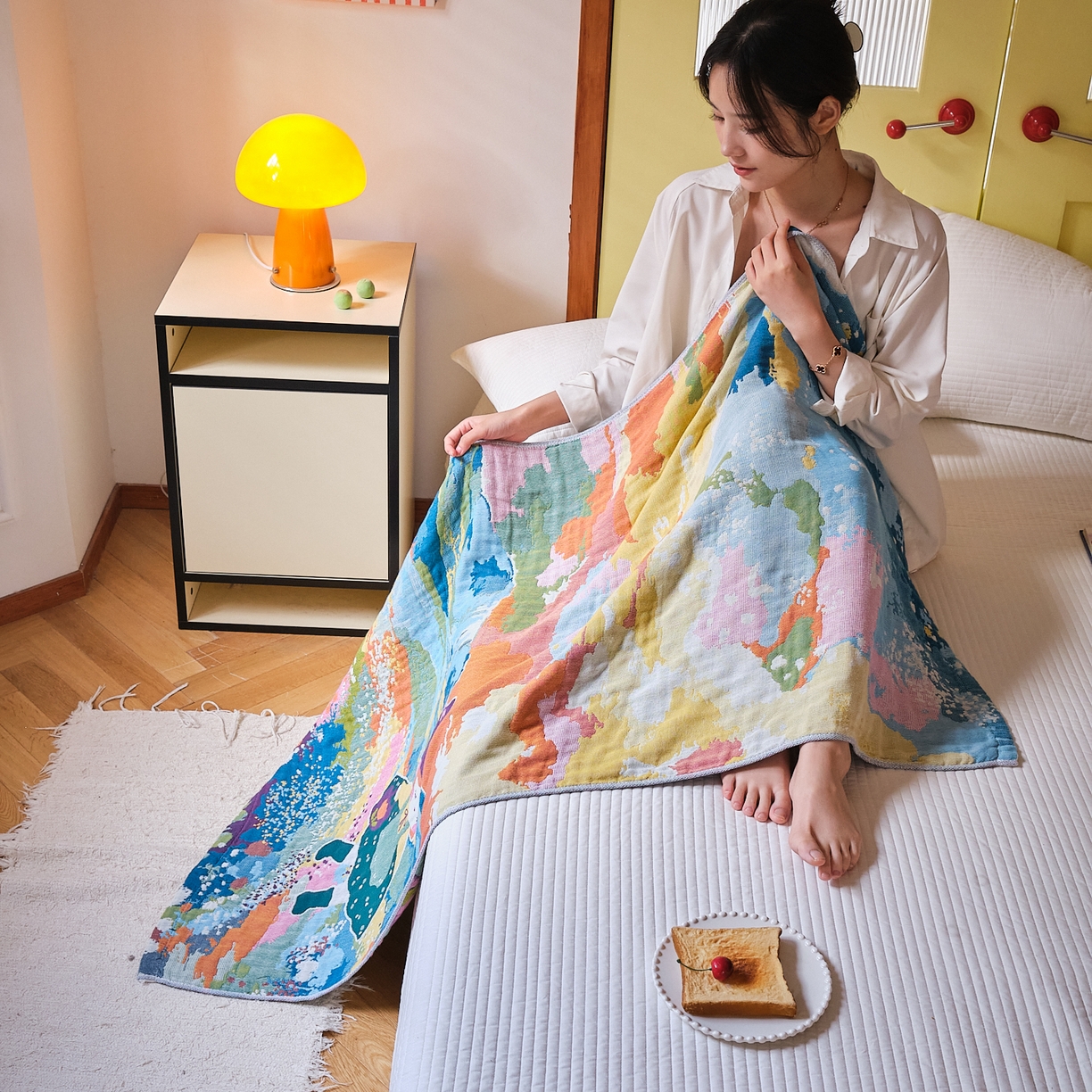 91家纺网 家纺一手货源 找家纺 沐瑟家纺 2025新款卡通A类全棉四层纱布浴巾加大毛巾-第四组 小红帽 150*75cm