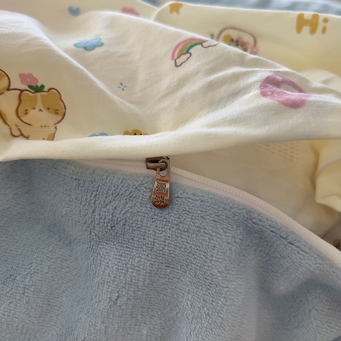 91家纺网 家纺一手货源 找家纺 原素 2025秋冬A类水洗棉+200克牛奶绒四件套 喵喵家族-绒