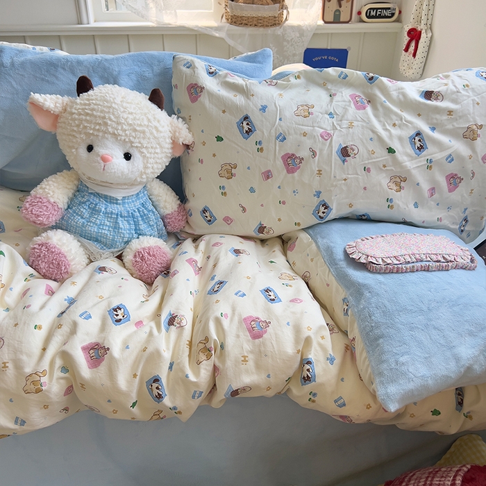 91家纺网 家纺一手货源 找家纺 原素 2025秋冬A类水洗棉+200克牛奶绒四件套 喵喵家族-绒