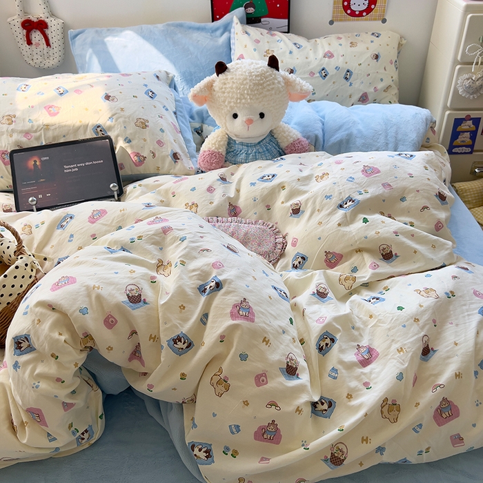 91家纺网 家纺一手货源 找家纺 原素 2025秋冬A类水洗棉+200克牛奶绒四件套 喵喵家族-绒