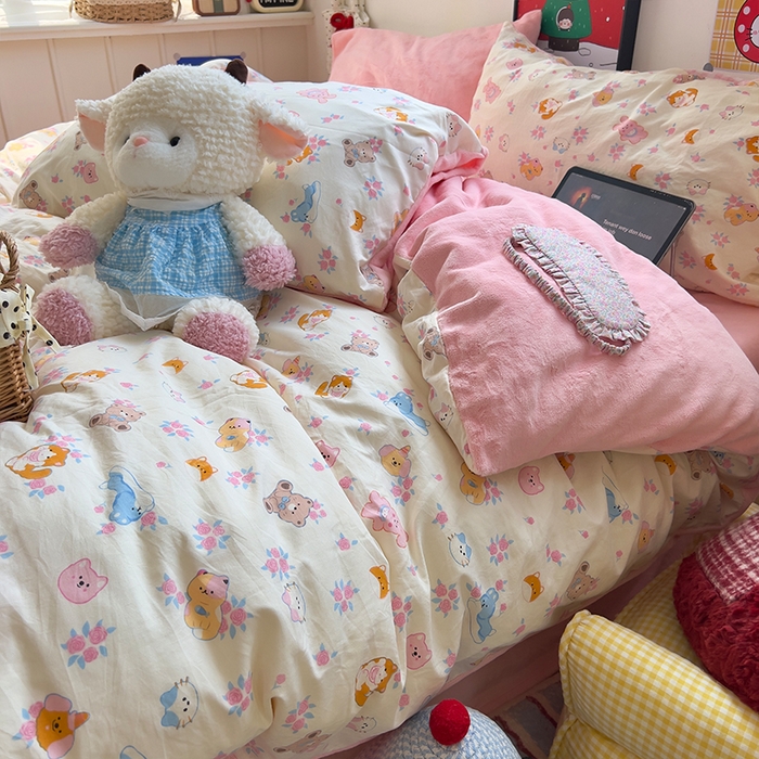 原素 2025秋冬A类水洗棉+200克牛奶绒四件套 萌宠喵喵-绒