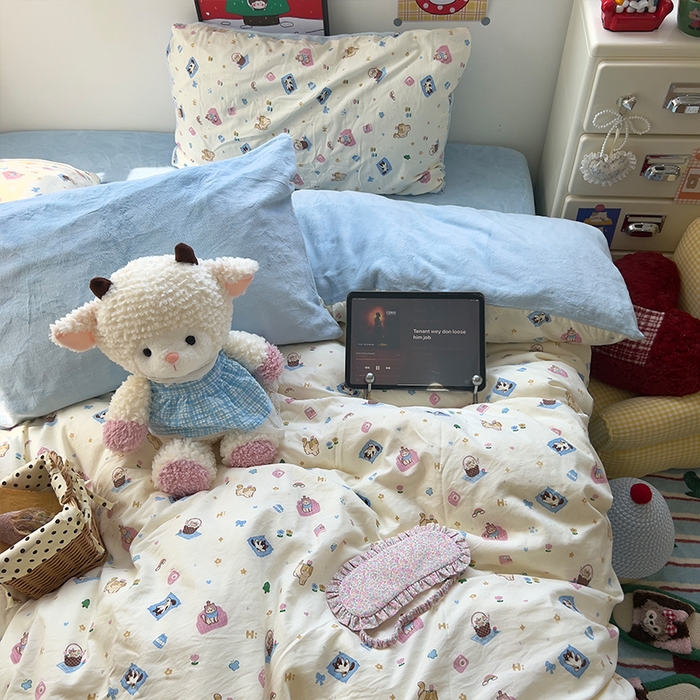 91家纺网 家纺一手货源 找家纺 原素 2025秋冬A类水洗棉+200克牛奶绒四件套 喵喵家族-绒