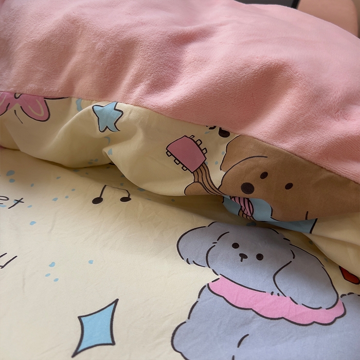 91家纺网 家纺一手货源 找家纺 原素 2025秋冬A类水洗棉+200克牛奶绒四件套 动物音乐会-绒