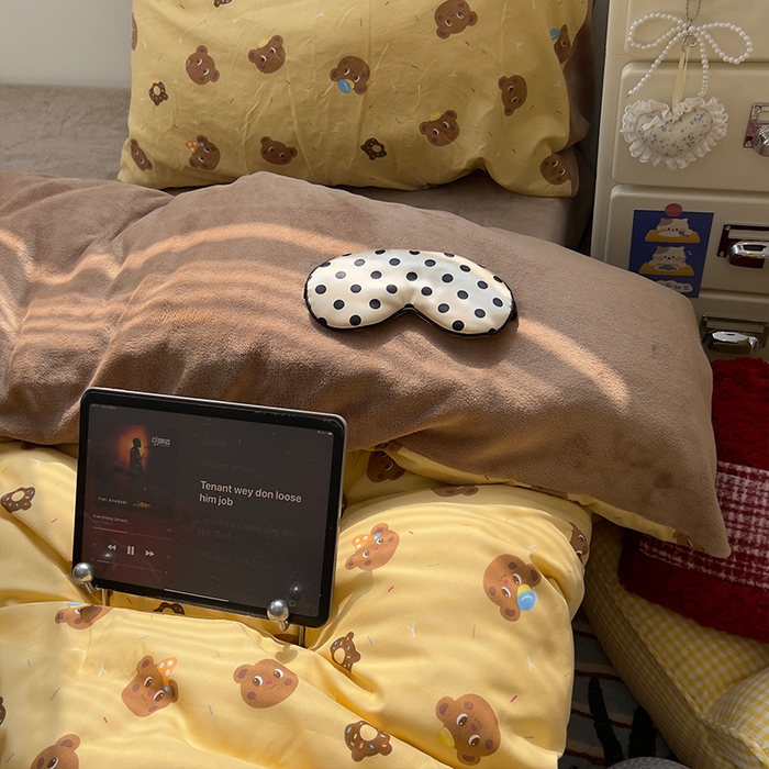 91家纺网 家纺一手货源 找家纺 原素 2025秋冬A类水洗棉+200克牛奶绒四件套 巧克力小熊-绒