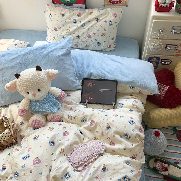 91家纺网 家纺一手货源 找家纺 原素 2025秋冬A类水洗棉+200克牛奶绒四件套 喵喵家族-绒