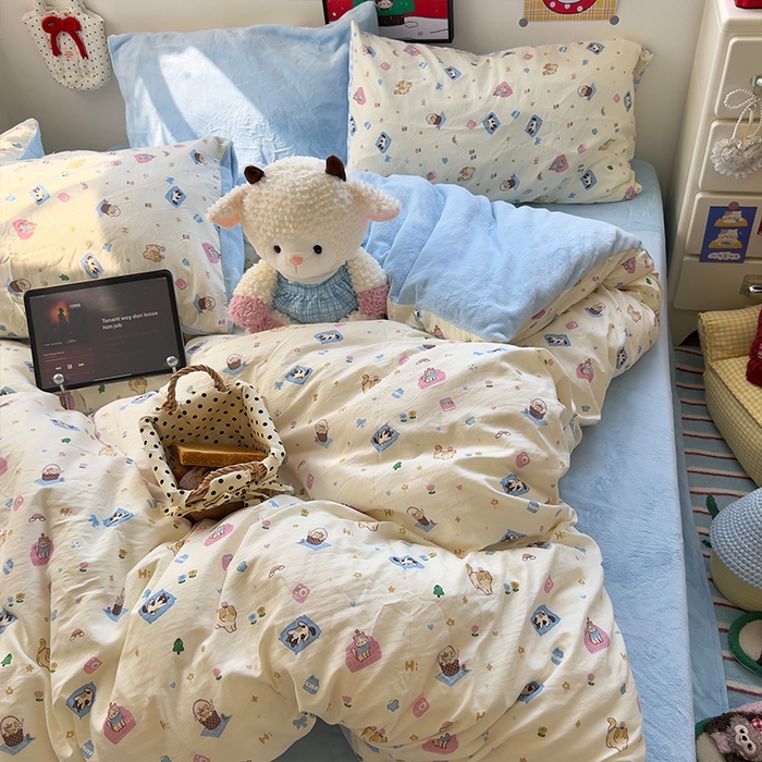 91家纺网 家纺一手货源 找家纺 原素 2025秋冬A类水洗棉+200克牛奶绒四件套 喵喵家族-绒