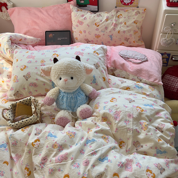 91家纺网 家纺一手货源 找家纺 原素 2025秋冬A类水洗棉+200克牛奶绒四件套 萌宠喵喵-绒