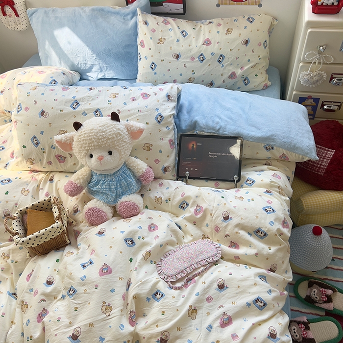 91家纺网 家纺一手货源 找家纺 原素 2025秋冬A类水洗棉+200克牛奶绒四件套 喵喵家族-绒