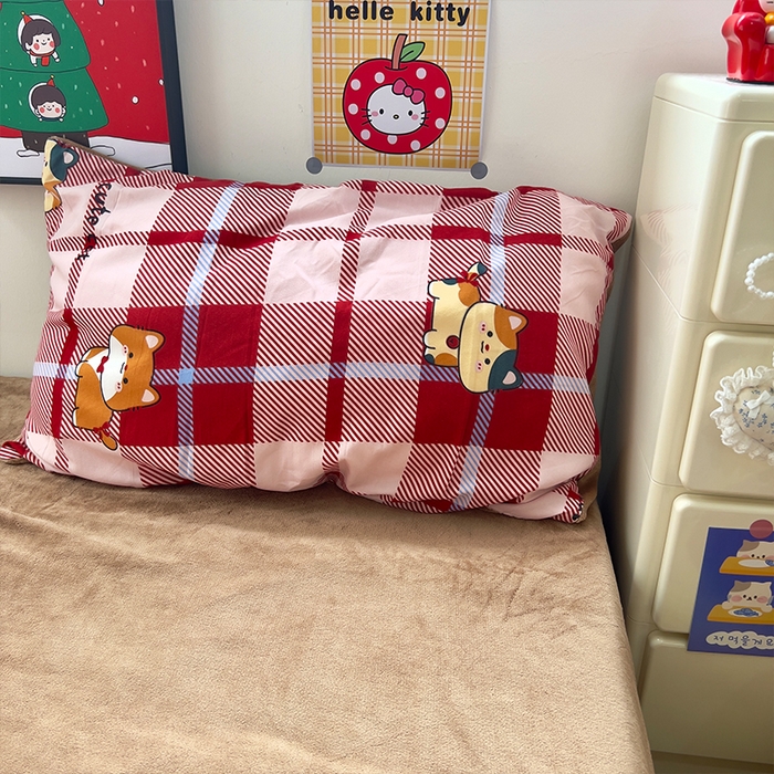 91家纺网 家纺一手货源 找家纺 原素 2025秋冬A类水洗棉+200克牛奶绒四件套 红格喵喵-绒