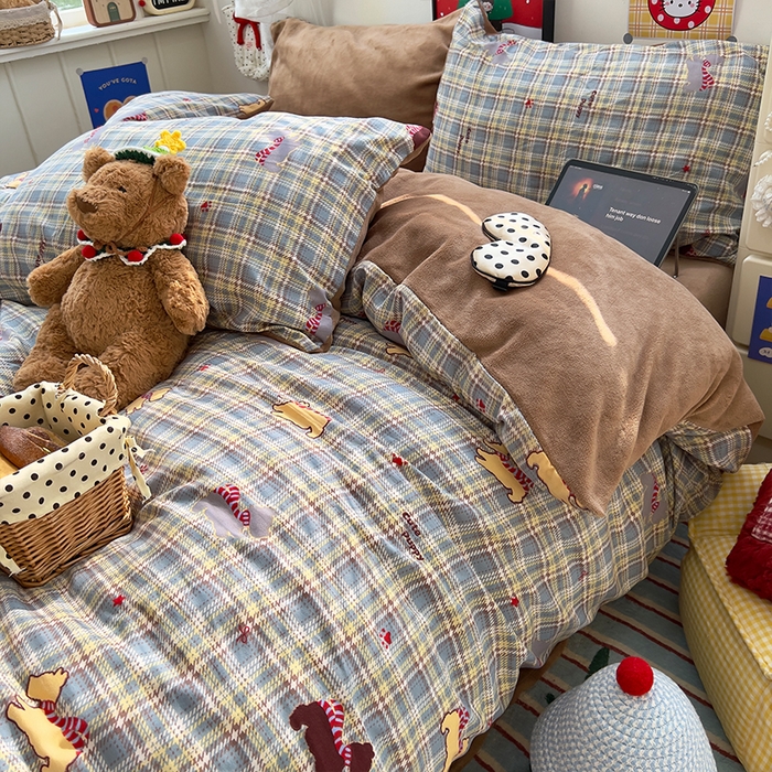 原素 2025秋冬A类水洗棉+200克牛奶绒四件套 围巾狗狗-绒