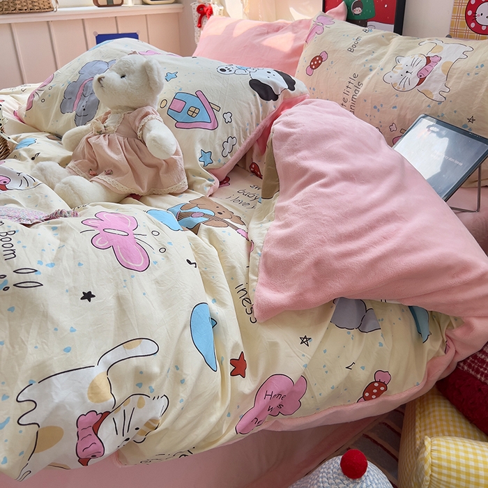 原素 2025秋冬A类水洗棉+200克牛奶绒四件套 动物音乐会-绒