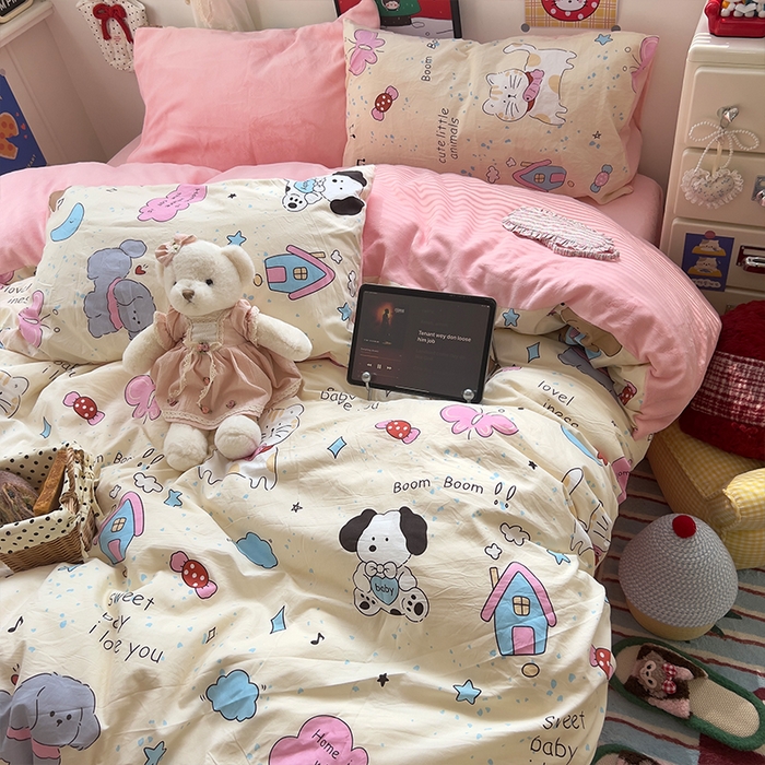 91家纺网 家纺一手货源 找家纺 原素 2025秋冬A类水洗棉+200克牛奶绒四件套 动物音乐会-绒