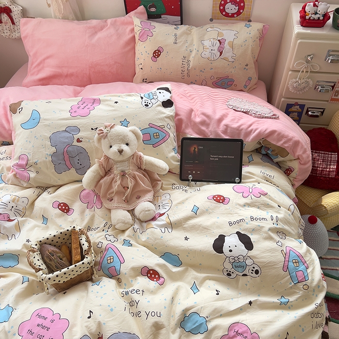 91家纺网 家纺一手货源 找家纺 原素 2025秋冬A类水洗棉+200克牛奶绒四件套 动物音乐会-绒