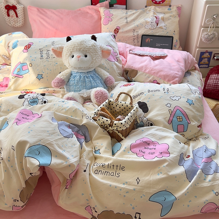 91家纺网 家纺一手货源 找家纺 原素 2025秋冬A类水洗棉+200克牛奶绒四件套 动物音乐会-绒