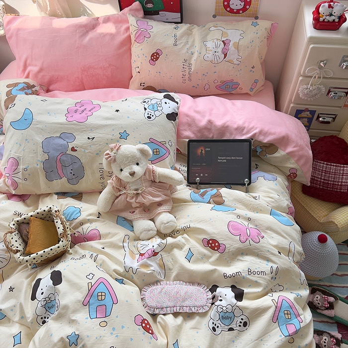 91家纺网 家纺一手货源 找家纺 原素 2025秋冬A类水洗棉+200克牛奶绒四件套 动物音乐会-绒